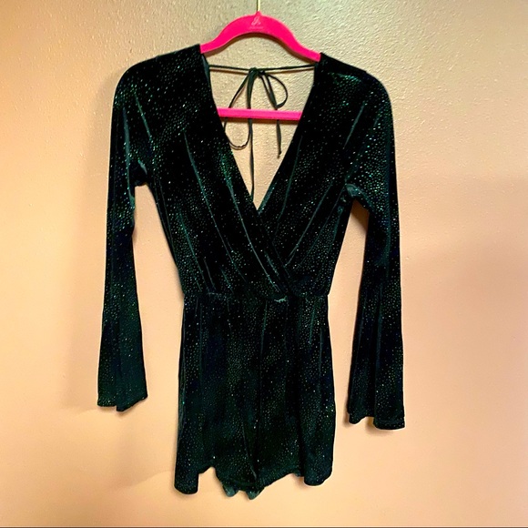 NWT Topshop green glitter velvet romper US size 6 - Picture 2 of 9